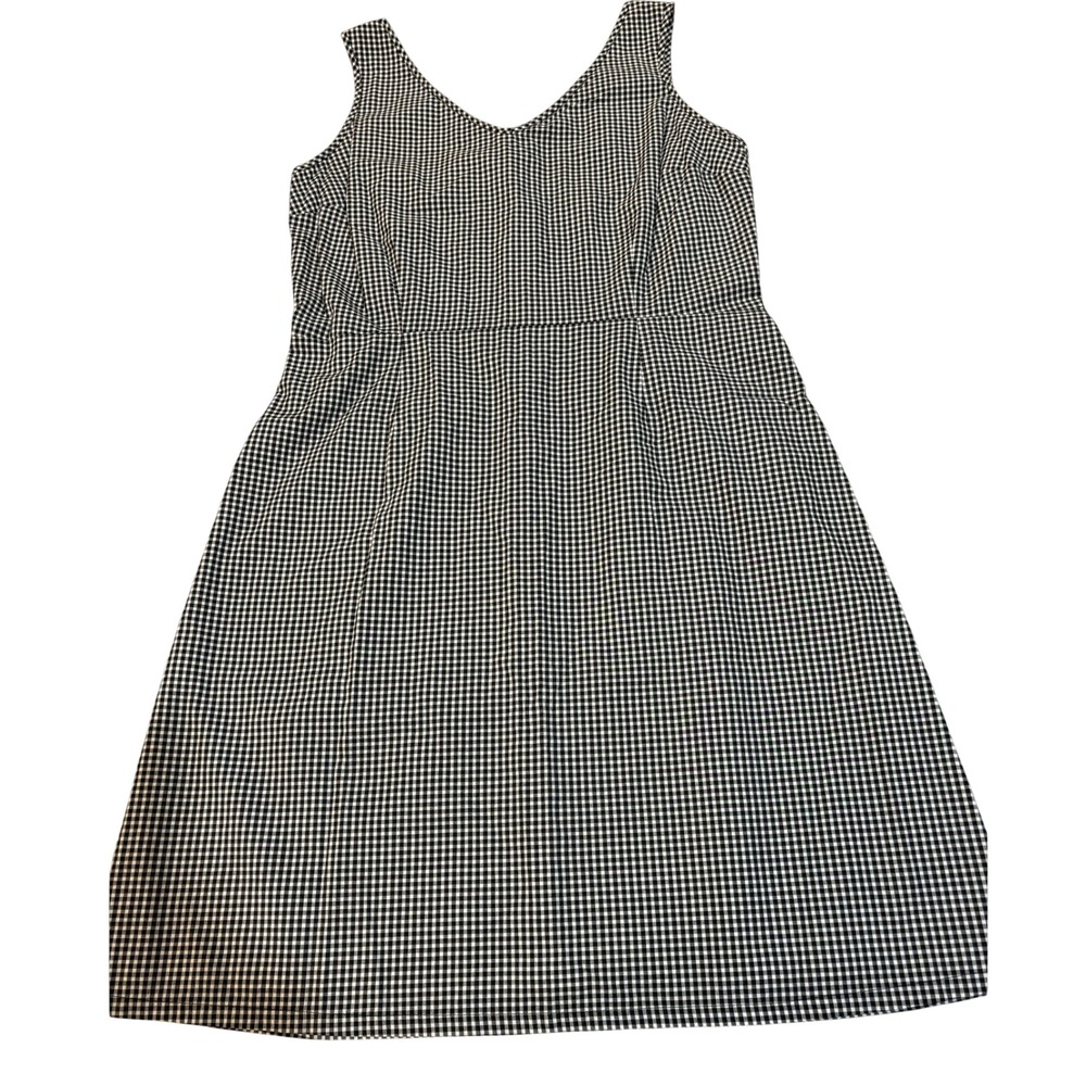 Eddie bauer black and white gingham v-neck sleeveless mini dress pocket detail